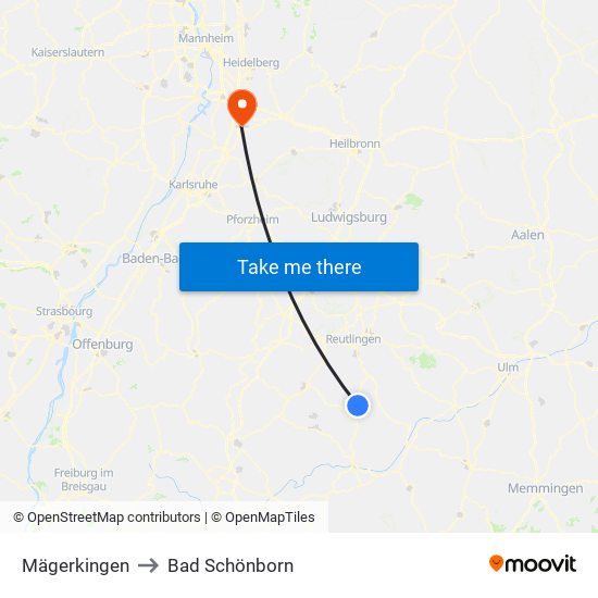 Mägerkingen to Bad Schönborn map