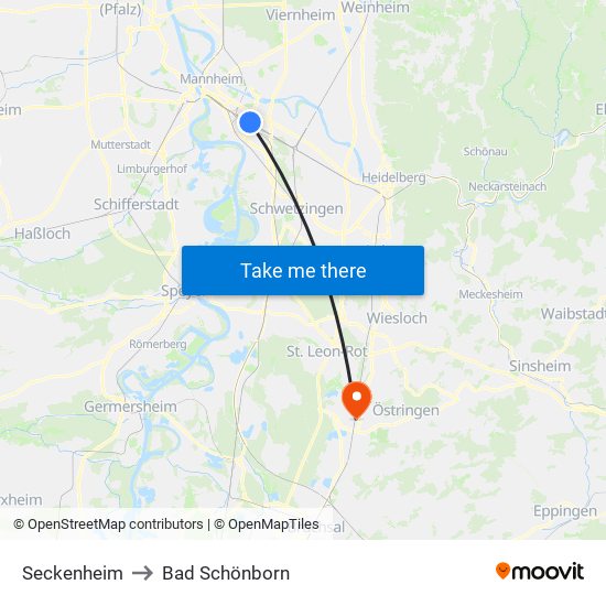 Seckenheim to Bad Schönborn map