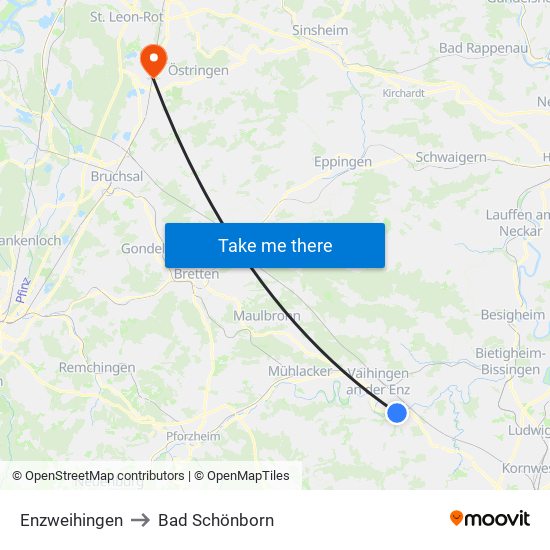 Enzweihingen to Bad Schönborn map