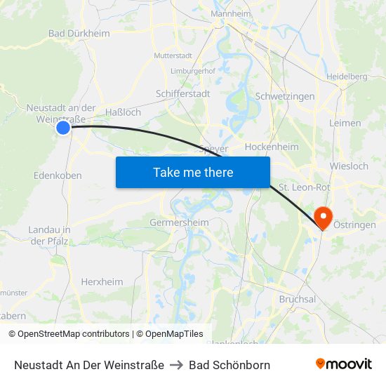 Neustadt An Der Weinstraße to Bad Schönborn map