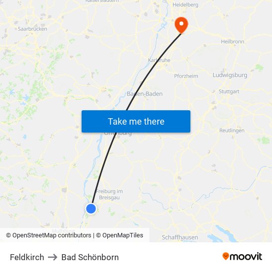 Feldkirch to Bad Schönborn map