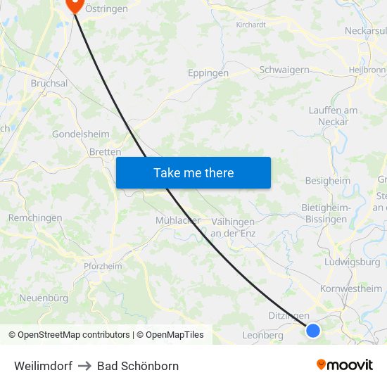 Weilimdorf to Bad Schönborn map