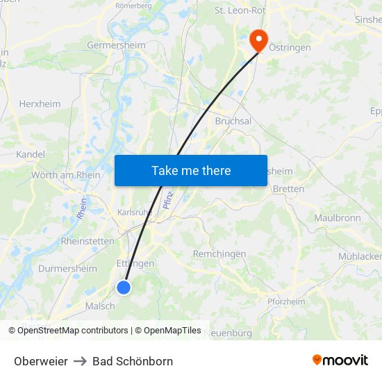 Oberweier to Bad Schönborn map