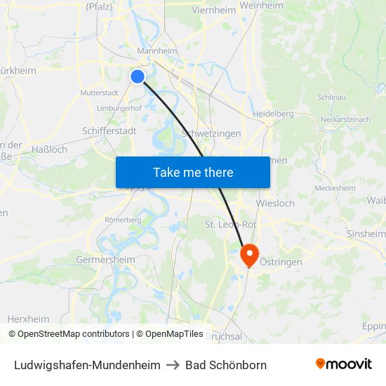 Ludwigshafen-Mundenheim to Bad Schönborn map