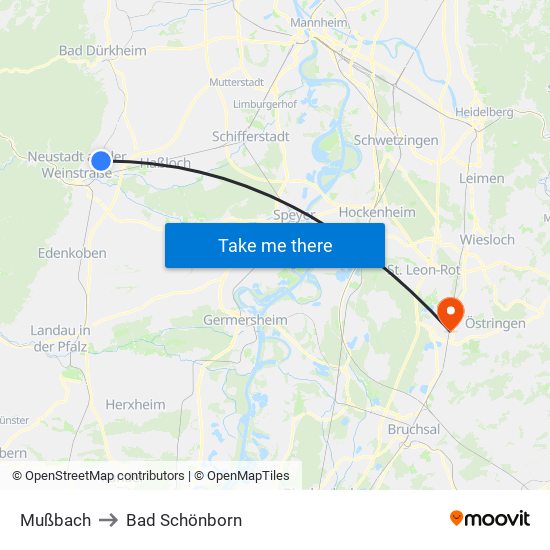 Mußbach to Bad Schönborn map