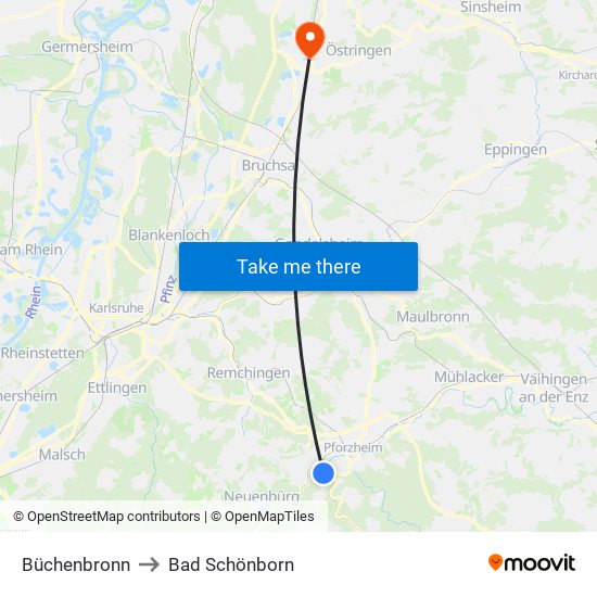 Büchenbronn to Bad Schönborn map