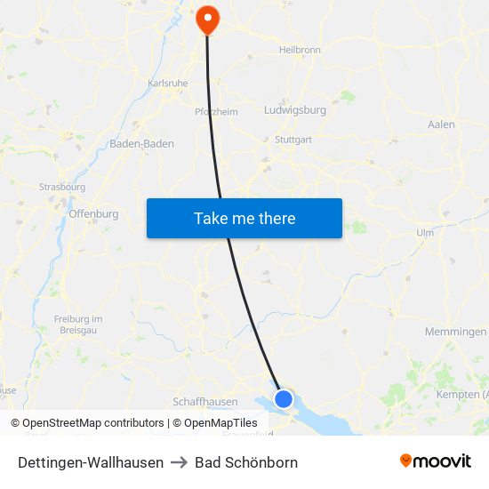 Dettingen-Wallhausen to Bad Schönborn map