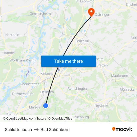Schluttenbach to Bad Schönborn map