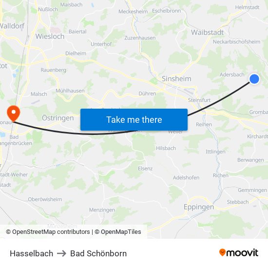 Hasselbach to Bad Schönborn map