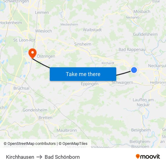 Kirchhausen to Bad Schönborn map