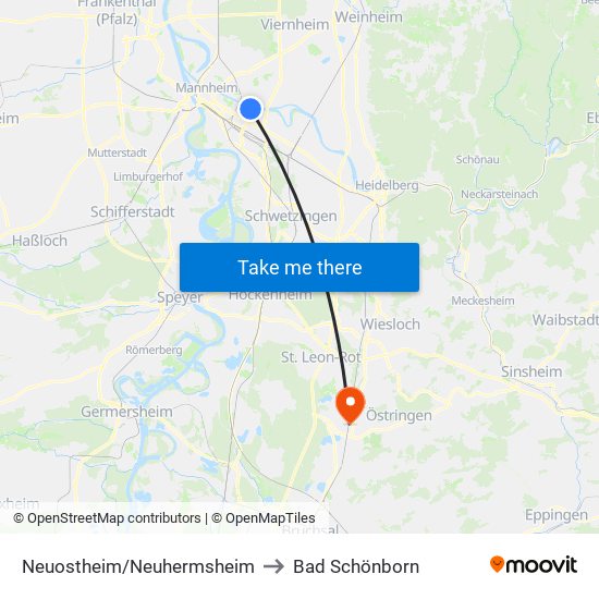 Neuostheim/Neuhermsheim to Bad Schönborn map