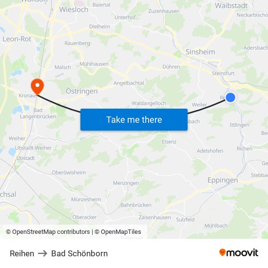 Reihen to Bad Schönborn map