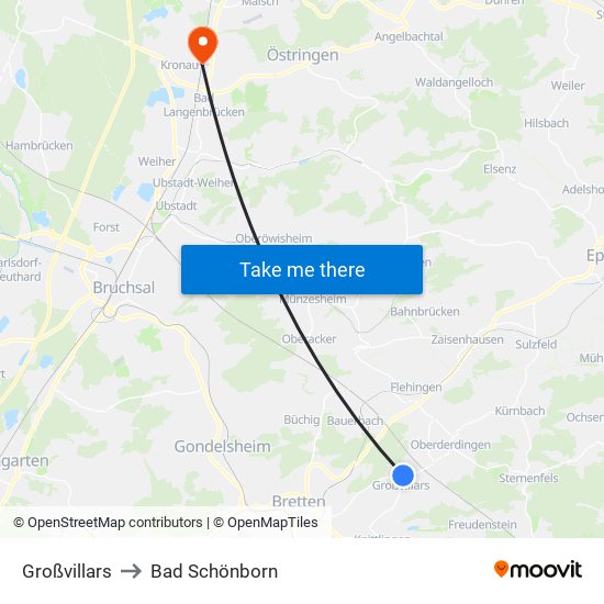 Großvillars to Bad Schönborn map
