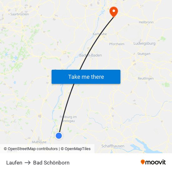 Laufen to Bad Schönborn map