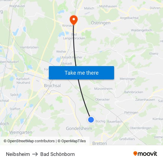 Neibsheim to Bad Schönborn map