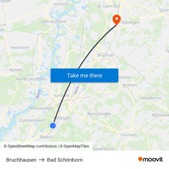 Bruchhausen to Bad Schönborn map