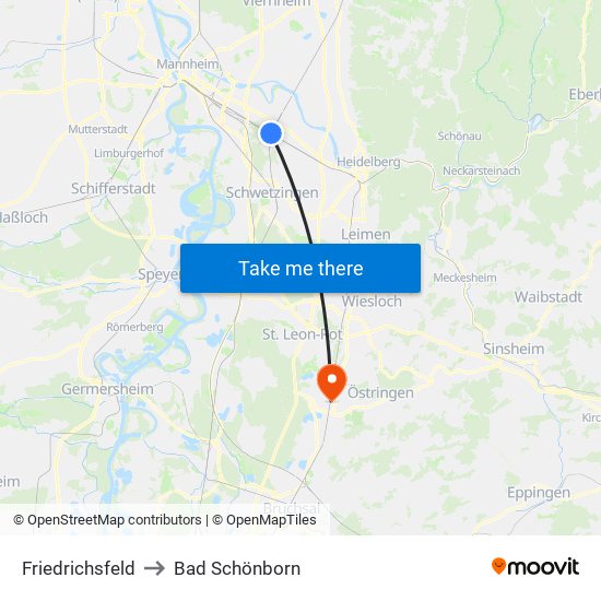Friedrichsfeld to Bad Schönborn map