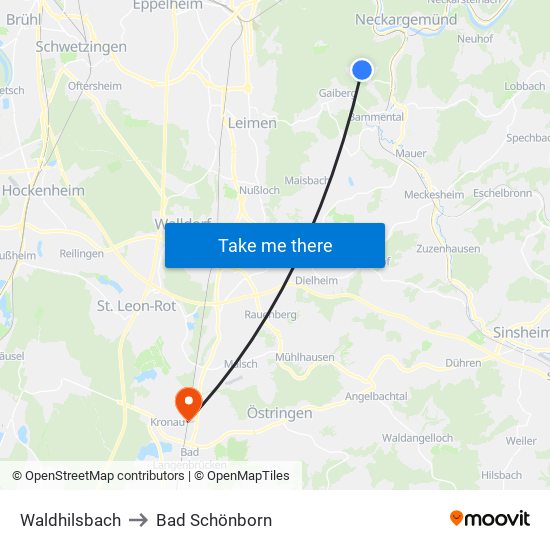 Waldhilsbach to Bad Schönborn map