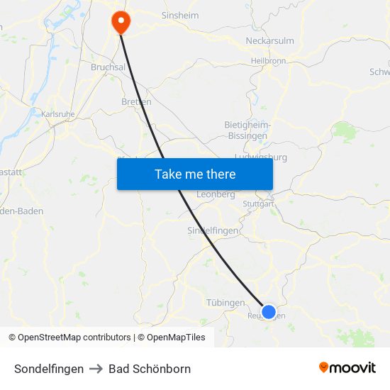 Sondelfingen to Bad Schönborn map