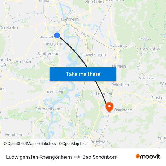 Ludwigshafen-Rheingönheim to Bad Schönborn map