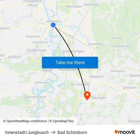 Innenstadt/Jungbusch to Bad Schönborn map