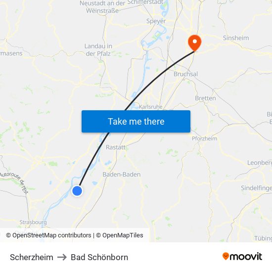 Scherzheim to Bad Schönborn map