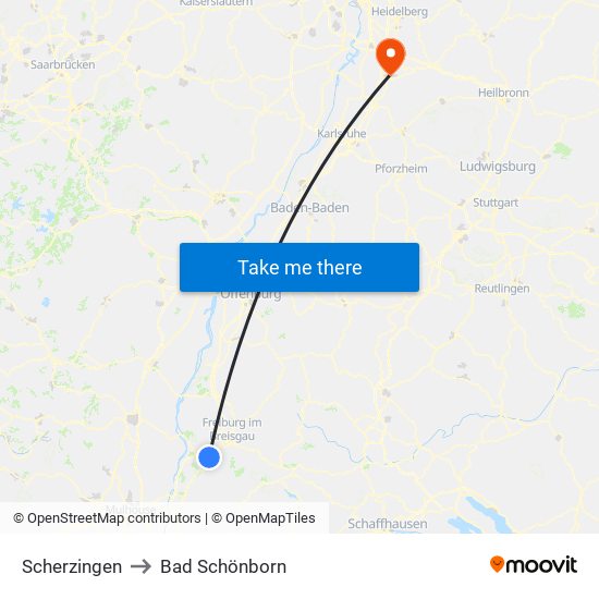 Scherzingen to Bad Schönborn map