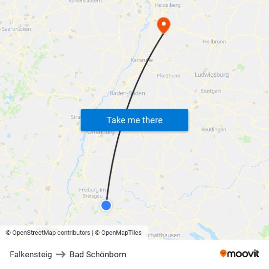 Falkensteig to Bad Schönborn map