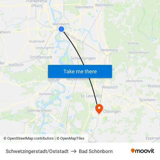 Schwetzingerstadt/Oststadt to Bad Schönborn map