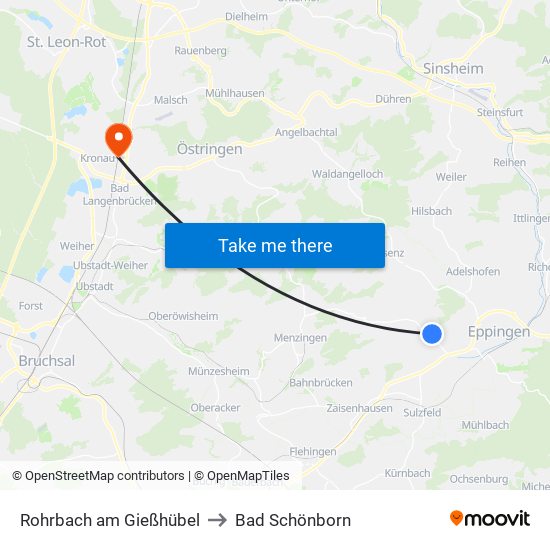 Rohrbach am Gießhübel to Bad Schönborn map
