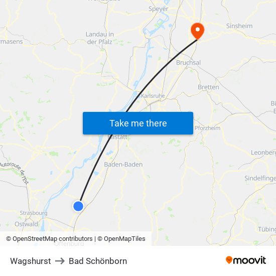 Wagshurst to Bad Schönborn map