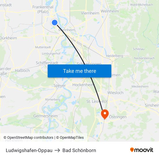 Ludwigshafen-Oppau to Bad Schönborn map