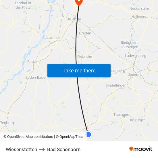 Wiesenstetten to Bad Schönborn map