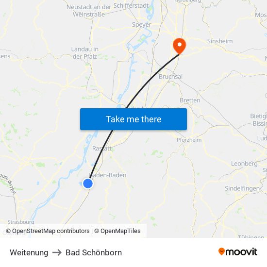 Weitenung to Bad Schönborn map