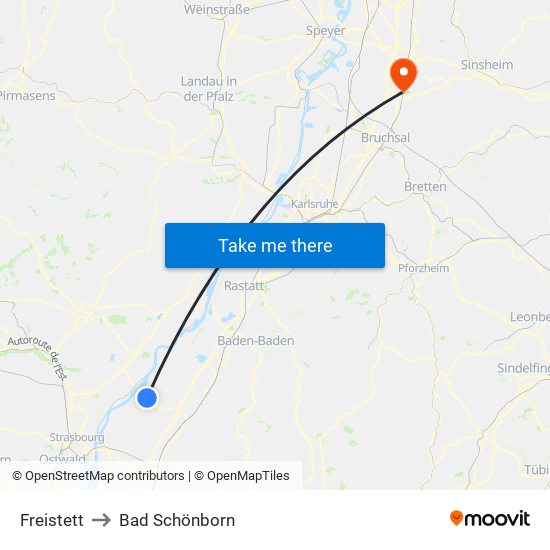 Freistett to Bad Schönborn map