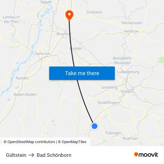 Gültstein to Bad Schönborn map