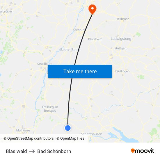 Blasiwald to Bad Schönborn map