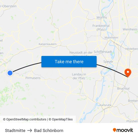 Stadtmitte to Bad Schönborn map