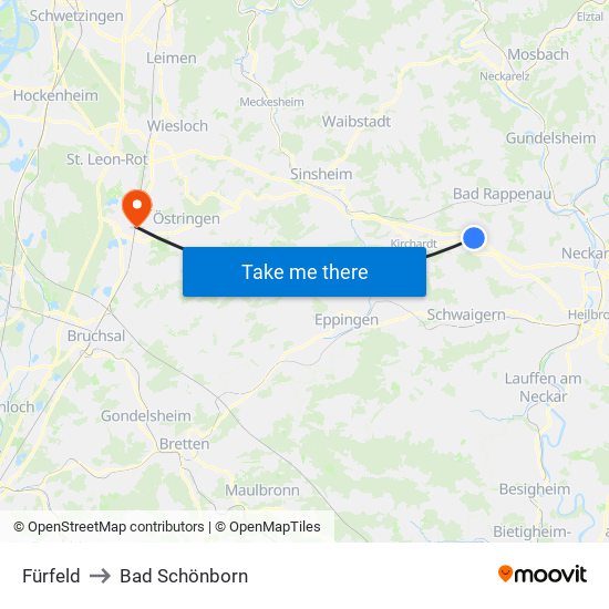 Fürfeld to Bad Schönborn map