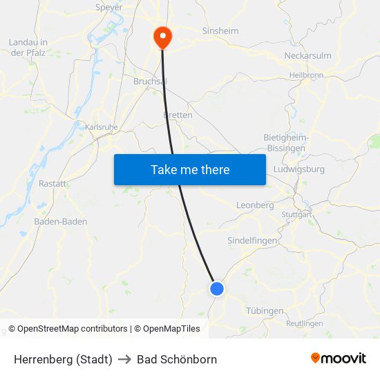 Herrenberg (Stadt) to Bad Schönborn map