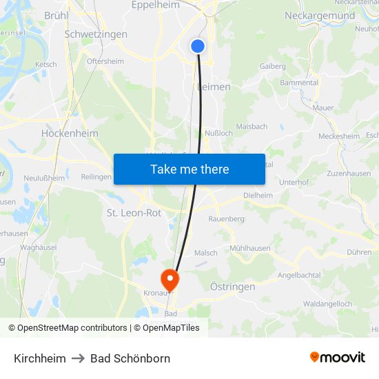 Kirchheim to Bad Schönborn map