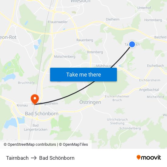Tairnbach to Bad Schönborn map