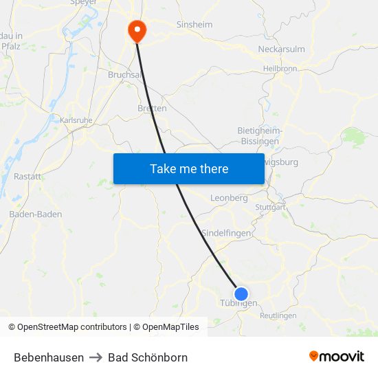 Bebenhausen to Bad Schönborn map