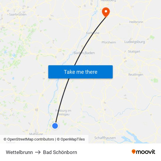 Wettelbrunn to Bad Schönborn map