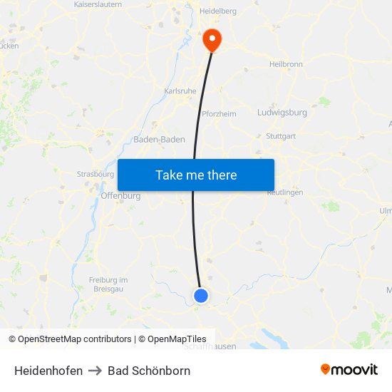 Heidenhofen to Bad Schönborn map