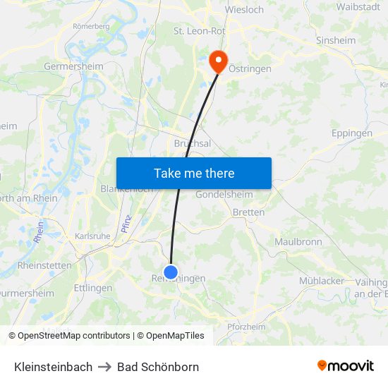 Kleinsteinbach to Bad Schönborn map
