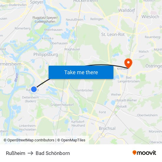 Rußheim to Bad Schönborn map