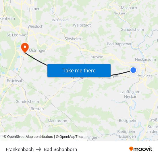 Frankenbach to Bad Schönborn map