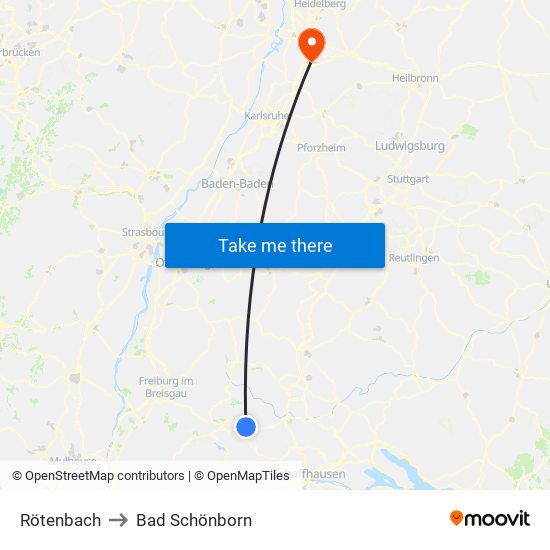 Rötenbach to Bad Schönborn map