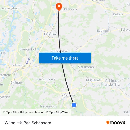 Würm to Bad Schönborn map